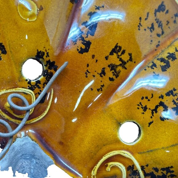 Glass Pumpkin Decorative Fall Halloween Art Swirls Metal Stem Leaves 6 x 5 - Picture 6 of 8